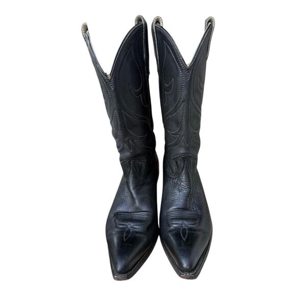 Vintage Stewart Boot Co Black Leather Western Cowboy Boot Men size 8.5 D - Picture 3 of 11